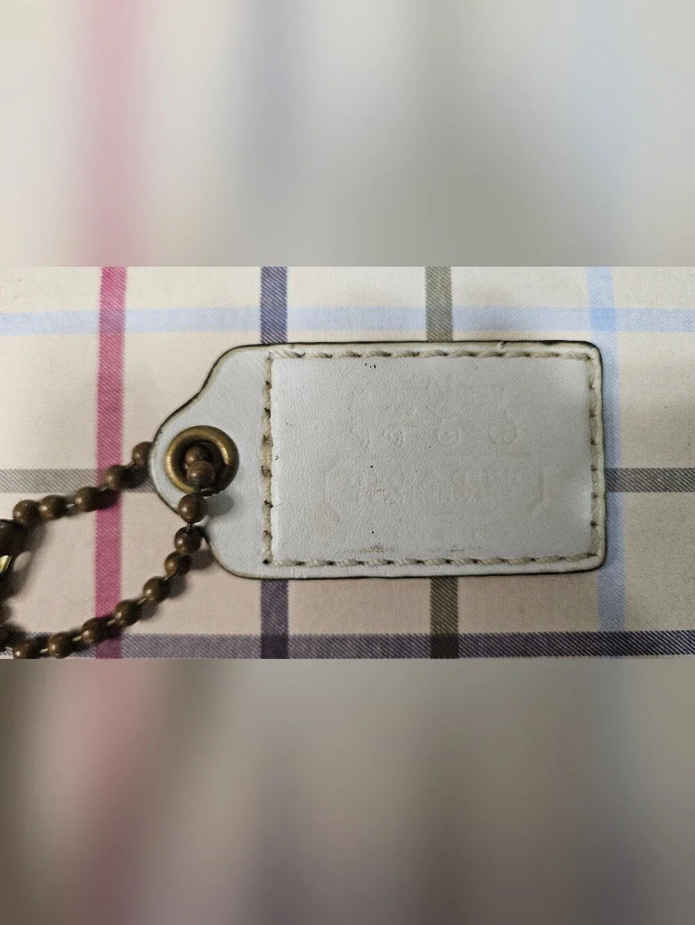Coach BLEECKER LEATHERWARE Hangtag w/Large Brass Ballchain In Chalk White